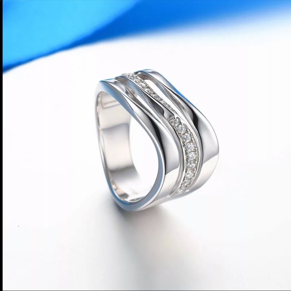 New 925 Silver Simple Tree Layers of Wave Diamond Ring - Picture 4 of 6